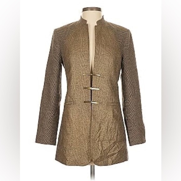 Per Se by Carlisle Gold and Brown Blazer Size 10 Herringbone Pattern - Picture 2 of 9